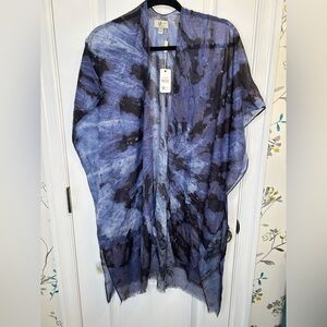 JC Sunny Just Classic Tie-Dye Kimono Cover-Up. Blue. One size fits most.